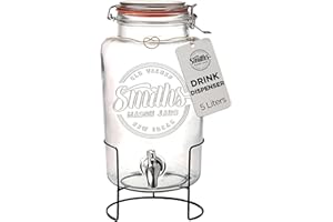SMITHS MASON JARS Smith's Mason Jars 5-Litre (169oz) Water Dispenser con rubinetto in acciaio inox, filtri a rete rimovibili e supporto in metallo - Ideale per limonate, bevande fai da te e frutta fresca