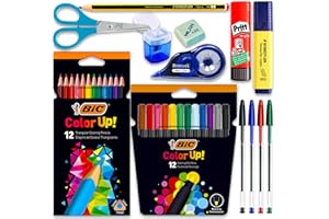 Coleset Pack Material Escolar Secundaria Instituto ESO Educacion, Kit Utiles de Papeleria Kawaii, Lote con Lápices de Colores Rotuladores Boligrafos Bic