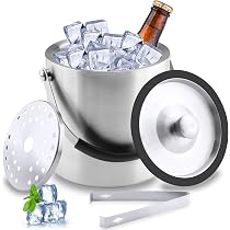 Seau à Glace Isotherme 3.2L - Acier Inox - Double Paroi - Avec Pelle Et Couvercle