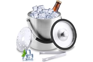 Zosenyer 1.6L Cubitera Acero Inoxidable, Cubiteras para Hielo Grande con Diseño de Doble Pared, Cubitera con Tapa, Clips y Filtros Enfriadora de Botellas, para Bar de Cócteles, Fiestas, Champán