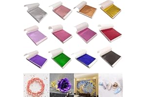 FDDU Farben Imitation Blattgold, 240 Blatt Vergoldung Folie, Imitation Blattgold, Mehrfarbige Goldfolie, Imitation Gold Metallfolie für Vergoldung, Malerei Kunst, Handwerk Nägel und Heimwerker(12 Colours)