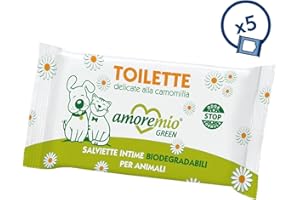 AMORE MIO | 150 Salviette Toilette alla Camomilla per Cani, Gatti e Animali Domestici, Lenitive e Antiodore, Salviette Intime Biodegradabili per Animali 19x30 cm - 5 Confezioni da 30 Salviettine