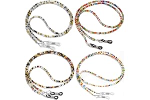BILIONE Beaded Eyeglasses Chain, 4 PCS Colorful Bead Glasses Strap Anti-slip Spectacle Chains, Sunglasses String Lanyard Eyewear Strap for Women