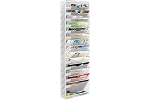 PAG-Mass 16-Tier Wall Magazine File Organizer Hanging,A4 Wall Mounted Document Holder Paper Storage Organiser For Office Home School,White