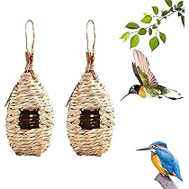 2 Nidi Per Uccelli In Erba Intrecciata A Mano - Casetta Appesa Per Esterno Per Canarini, Pappagallini - Naturale E Resistente - Foto 2