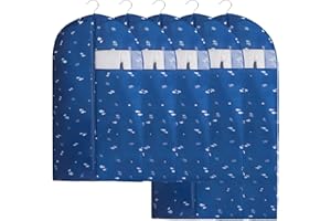 AIDBUCKS Bolsa para Ropa 5 Piezas (3M 60x90cm+2L 60x120cm) Funda para Ropa de Tela Oxford Funda para Traje con Ventana Grande para Abrigo (Patrón Azul Oscuro)