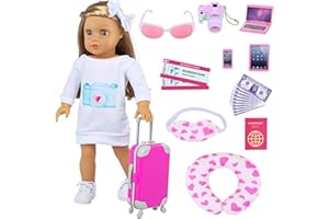ZITA ELEMENT Doll Travel Suitcase 16 PCS=1 suitcase+ 2 Air tickets + 1 Passport and other 12 Accessories - For 18 Inch Girl Dolls Travel Accessories