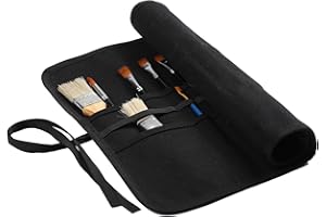 Kaaltisy 16 oz Waxed Canvas Brush Bag, 22 Slots Brush Bag Painting, Portable Pen Roll, Black