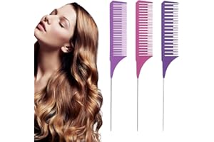 DGUSO 3 Piezas Peine Para Mechas de Pelo Peine Mechas Peine de Peluqueria Peine Cola de Rata, Eine de Cola de Acero Inoxidable Peine Antiestático Para Jaspear y TeñIr Para Hombres y Mujeres