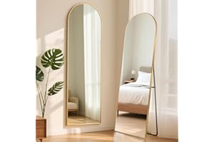 ‎ABXMAS ABXMAS Bodenspiegel mit Aluminiumrahmen 152x42cm Gold, Stilvoller Spiegel Standspiegel Ganzkörper, Wandspiegel mit Gewölbte Ecken für Flur, Wohnzimmer oder Schlafzimmer
