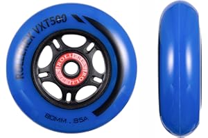Rollerex VXT500 RipStik/Inline Skate Wheels (2-Pack w/Bearings, spacers and washers) - Use on Roller Blades, RipStik Caster Boards, RipSticks, Luggage, Baggage or Wheelchairs (Deep Sea Blue, 80mm)