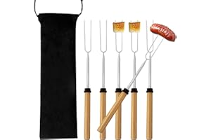 Orssmigs 6 Pièces Brochettes pour Barbecue, Pic Brochette Inox, Pique Brochette Fourchette Fondue 81cm Brochettes de Barbecue Télescopique Réutilisables U Brochettes pour Hot Dogs