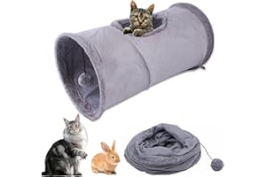 AIPWERER Túnel para Gatos Plegable, Juguete túnel de Gato en Gamuza, Juguete con Pompón y Colgante para Gato, Gran túnel para Gato de Interior Conejos, para Gatos,Cachorros,Conejos,Cobayas (Gris-30 * 68cm)