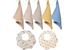 BouGPeng Mussole Neonato Cotone 22x22cm Mussola Bambini di 4 Strati 100% Mussola Cotone e Asciugamano Cotone Bambino 21x23cm Bambini Sciarpa Neonato -7Pezzi