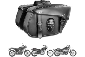 Quixofiber Motorbike Saddle Bags - 3D Skull Waterproof Panniers, 32L Motorcycle Panniers & Saddle Bags for Triumph, Honda, Yamaha, Harley (Black)
