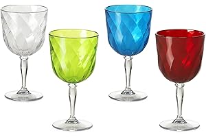 Omada Design Set de 4 copas de vino de plástico, 27.5 cl, Made in Italy, apto para lavavajillas, Diamond Line