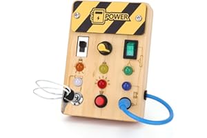 HOAROSALL Busy Board Jouet Montessori avec 6 Interrupteurs LED Planche D'Activité Jouet en Bois À Partir De 1 an Jouet De Motricité Jouet Sensoriel Cadeau De Noël, Cadeau d'anniversaire pour Bébés Tout-Petits