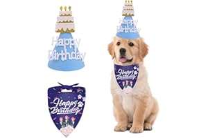 JODSEN Fournitures pour fête d'anniversaire de Chien,Chapeau d'anniversaire pour Chien,Bandana d'anniversaire de Chien,Écharpe Triangle en Coton pour Chien Garçon,pour décoration de Chat et de Chien (Bleu)