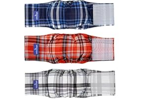 MICOOYO Lot de 3 Couches réutilisables pour Chien mâle | Bandes ventrales lavables pour Chiens | Couches Super absorbantes et durables pour Petit Chien (Rouge, Bleu et Gris, Taille S)
