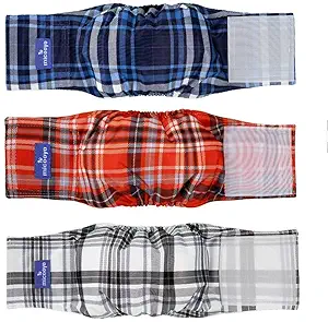 MICOOYO Washable Belly Bands for Male Dogs | Reusable Doggie Diapers | Absorbent Doggy Wraps with Adjustable Velco - Small (Pack of 3, Red & Blue & Grey)