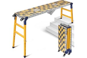 Stabil 2-i-1 arbetsplattform + mobilt svetsbord med halkfria självhäftande remsor, 160 x 36 cm, vikbar arbetsplattform, galva