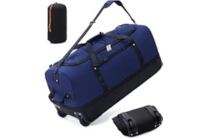 Vomgomfom 32" 110L Espandibile 140L Duffle Bag con 2 Euote in Linea, Borsa Sportiva Pieghevole di Grandi Dimensioni con Maniglie Multiple, Blu Scuro
