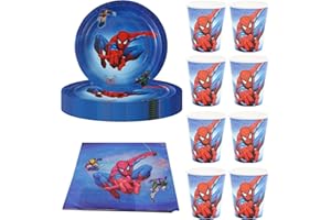 Umbrean Spider Party Geschirr Deko für 10 Personen, Inklusive Kuchenteller, Tassen, Strohhalme und Servietten, für Geburtstagsparty Dekoration für Jungen