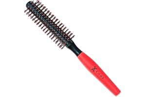 Kobe Professional Quiff Roller Small Round Hair Brush with Red Rubber Grip Handle - Slick Back, Curly, Ideal round hair brush for men and Barbers