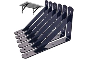 U-BCOO 6 soportes de estante, soporte triangular para colgar en la pared, ahorro de espacio, soportes angulares triangulares de esquina (negro mate, 200 mm x 120 mm)