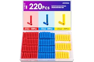Butt Connector Crimps, ANVINKU 220PCS Straight Electrical Connectors, 0.5mm² - 6mm² Crimp Wire Connectors Assortment, Insulated Cable Connectors, Crimp Butt Splice Connectors (Blue, Red, Yellow)