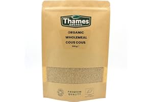 Organic Wholemeal Couscous - Nutritious and Flavorful - No Additives, No Preservatives, Raw, Vegan, and Non-GMO - Perfect for Salads, Stews, and Side Dishes - Thames Organic 500g