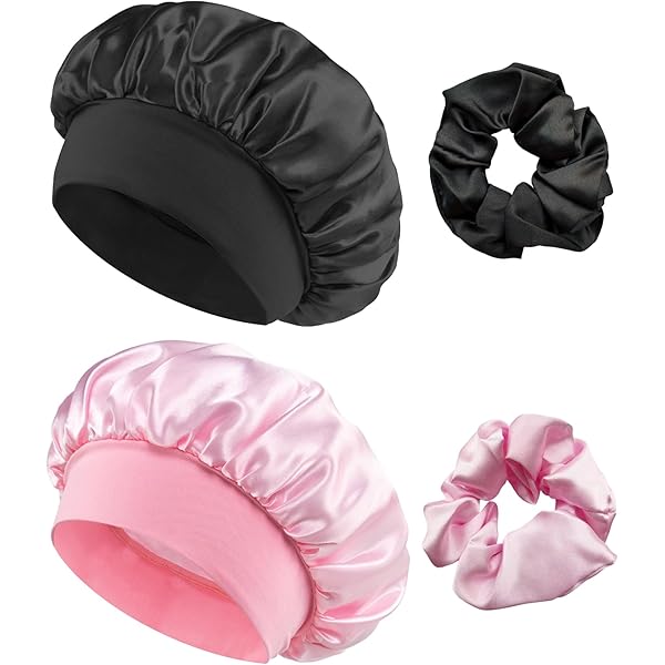 3 Pezzi Cappello Da Notte In Raso - Cuffia Per Capelli Ricci, Protezione Notte Anti-Groviglio - Rosa, Viola, Argento - Foto 8