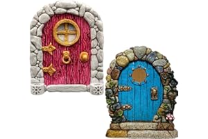 DHKFXKT Fairy Door, 2 Pcs Wooden Pixie Door, Miniature Fairy Tree Door, Garden Decoration, for Gardens Courtyards Potted Plants and Home Decoration, Yard Art Sculpture Garden Ornaments