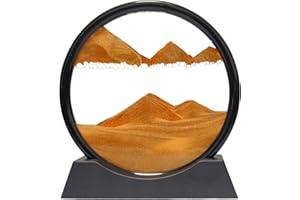 YWQQ Flow Pittura di Vetro Rotonda a Clessidra 3D, Pittura di Sabbia Che Scorre, Immagine di Sabbia in Movimento, 3d Hourglass, Arte Decorazione Regalo per Casa Ufficio (Giallo, 12 Pollici)