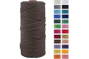 JeogYong Macrame Cord Thick Natural Cotton Cord Yarn Macrame Rope for Wall Hangings, Plant Hangers, DIY Crafts, Home Decorations, Gift Wrapping 3mm x 100m (Brown)