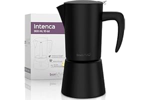 bonVIVO Cafetera Italiana - Moka Grande Profesional en Acero Inoxidable para Cafe Espresso - Cocina a Induccion, Electrica, a Gas y Vitroceramica