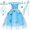 Robe De Princesse Elsa Pour Filles Avec Accessoires Complets - Costume Cosplay Taille 120 (4-5 Ans)