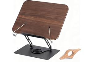 KATLKIU Leggio Girevole 360° Regolabile in Altezza | Supporto Libro e Tablet con Base in Metallo Stabile e Angoli Multiregolabili | Anello Fermapagina in Faggio | Per Lettura, Studio e Ricette
