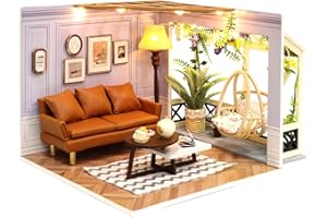 Spilay Dollhouse DIY Miniature Wooden Furniture Kit,Mini Handmade Doll House Model with Dust Cover & LED,1:24 Scale Creative Woodcrafts Toys for Adult Friend Lover Birthday Gift H025