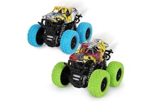 Shayson 2 Pack Monster Truck Toys Friction Powered Cars Pull Back Trucks，Inertia Vehicle Playsets with Shockproof Spring and Rubber Wheel，Toy Cars for Kids
