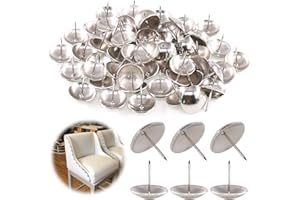 Keadic 60Pcs 1-3/16" (30mm) Antique Upholstery Tacks Furniture Nails Pins Assortment Kit for Upholstered Furniture Cork Board or DIY Projects - Silver