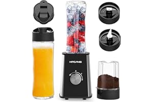 Blender Smoothie Maker 800W, 3 in 1 Multifunctional Smoothie Blender with 3 Adjustable Speeds, 2x600ML Portable Bottle and 300ML Grinding Cup for Ice, Fruit, Vegetable, nut, BPA-Free by KITCANIS