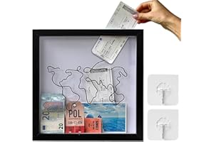 JOKRESTY Adventure Archive Box Frame,Black Travel Memory Box,Ticket Box Frame with Slot,Wooden Travel Ticket Collection Shadow Box Frame,Creative Memory Box Display Case for Movie Sporting Ticket(30*30cm)