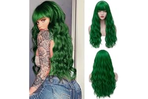 ‎MILDISO Perücke Grün für Damen, Lang Locken Cosplay Perücke mit Pony für Frauen Kinder Kostüm Party Fasching Halloween Wig DE010H