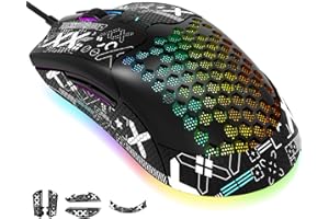 KUIYN 383 PRO M5 Ultralight Wired Gaming Mouse, Lightweight Honeycomb Shell, Pixart PAW3325, 6 Adjustable DPI 12000, 26 RGB Breathing Backlit Mice, 65g, USB Optical Model O Mice for Win11/Xbox/PS/Mac