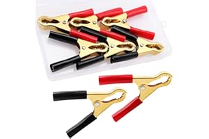 VooGenzek 6 Pièces 50A Pinces Crocodiles de Batterie, Pince Voiture Batterie en Cuivre, Pince Demarrage Voiture, pour Chargeurs De Batterie De Voiture (80mm, Rouge + Noir)