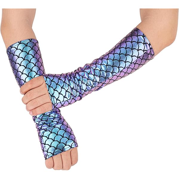 2 Paia Guanti Sirena Senza Dita - Motivo Scale Pesce Per Halloween E Costumi - Foto 6