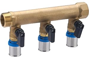 Colector macho-hembra 3/4 con 3 salidas multicapa a prensar Ø20 y válvulas | Latón | Conexión segura, duradera y precisa | Ideal para fontanería | Fácil instalación | QUICK PLOMBERIE