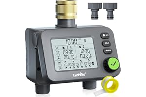 ‎RAINPOINT RAINPOINT Bewässerungscomputer 2 ausgänge mit Messingeinlass, Garten Bewässerungsuhr mit Regenverzögerung/Automatischem & Manueller Modus, IP54 Wasserdicht/Großbild LCD-Display Bewässerungssteuerung