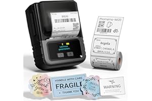 Phomemo M120 Label Printer Bluetooth with Labels, Barcode Printer Labelling Device Thermal Labeler Print Size 20-50 mm Compatible with iOS and Android for Home, Office